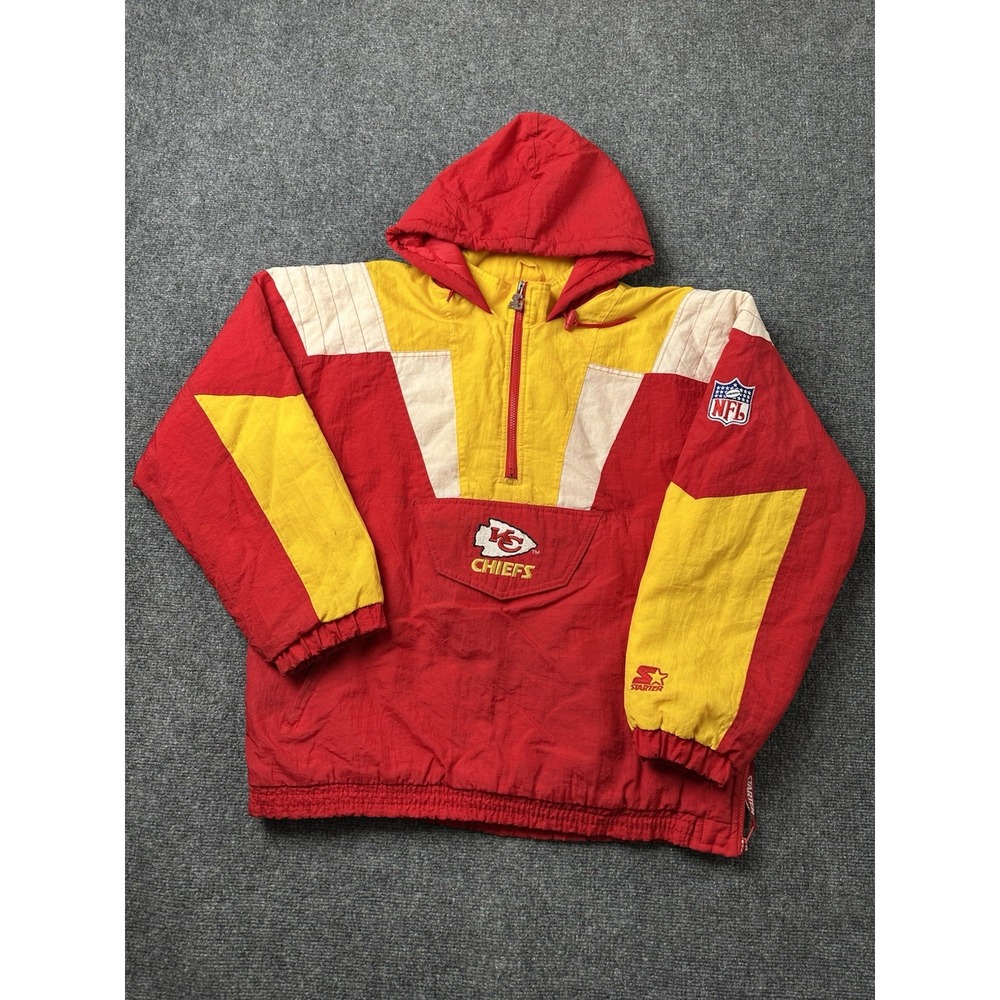 Mens NFL 90s Starter Kansas‎ City Chiefs Hooded Jacket Red Yellow, Size XL